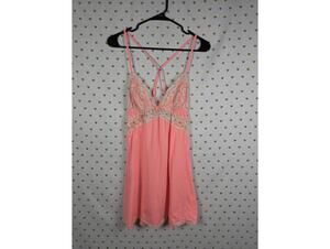 Victorias Secret Neon Orange Super Soft Nightie Lingerie Strappy Slip Dress MED